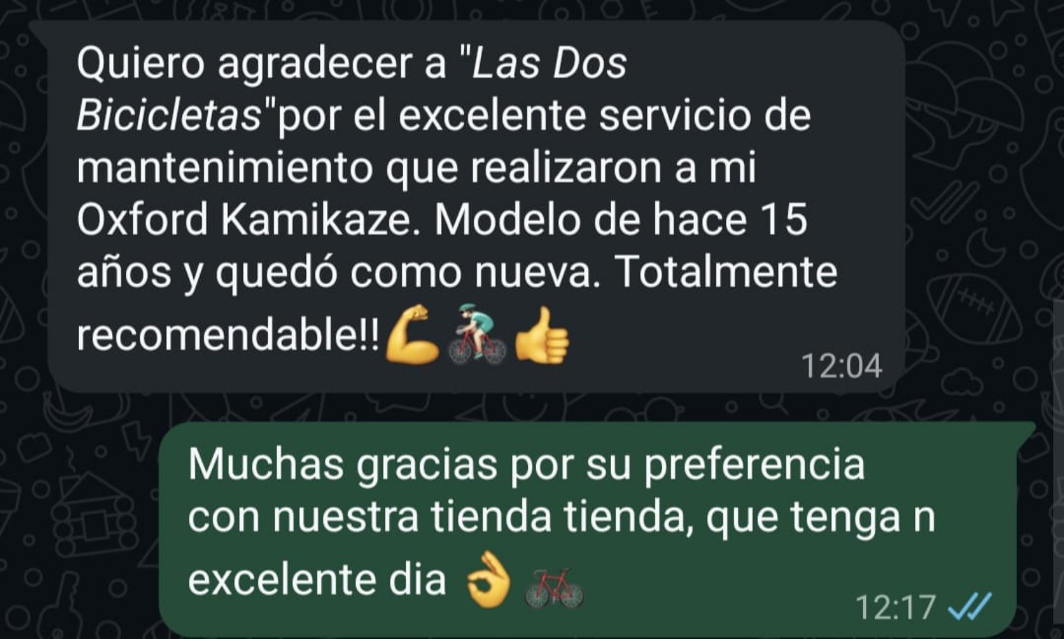Cliente satisfecho — Las Dos Bicicletas